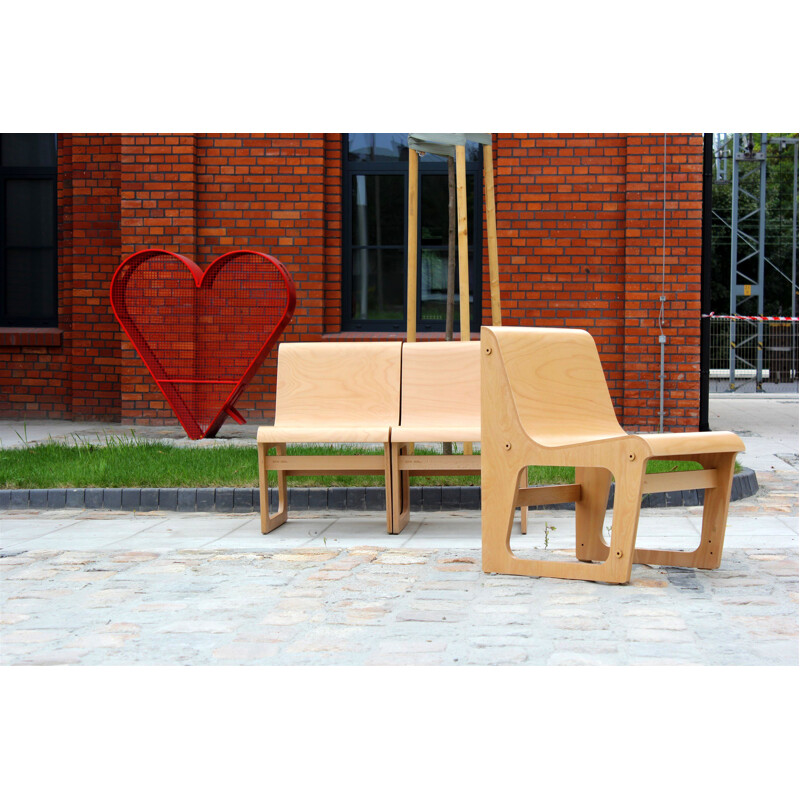 Vintage beech plywood bench Symposio by René Šulc for TON, 2010s