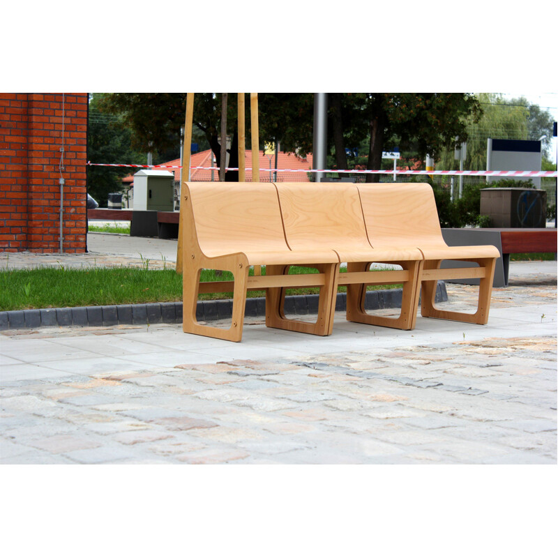 Vintage beech plywood bench Symposio by René Šulc for TON, 2010s