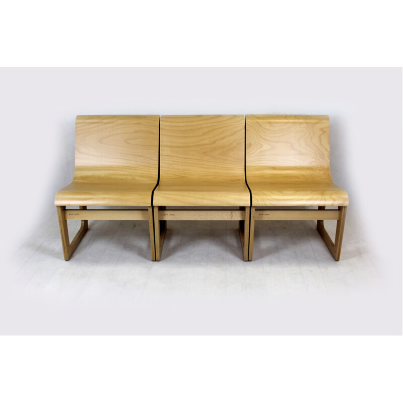Vintage beech plywood bench Symposio by René Šulc for TON, 2010s