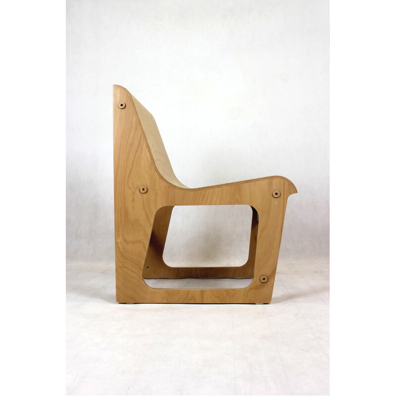 Vintage beech plywood bench Symposio by René Šulc for TON, 2010s