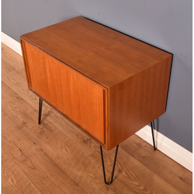 Mid-century teak sideboard or record cabinet hair pin legs for G Plan, 1960s