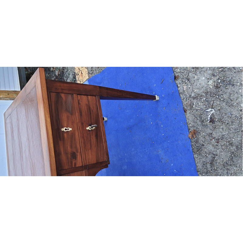 Vintage desk in glazed brown skai with spindle legs