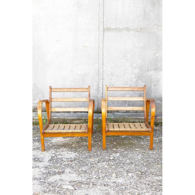 Pair of vintage armchairs by K.Kropacek and Kozelka, CZ 1940s