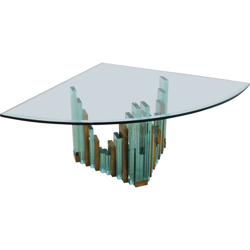 Vintage brutalist style glass coffee table, 1980s