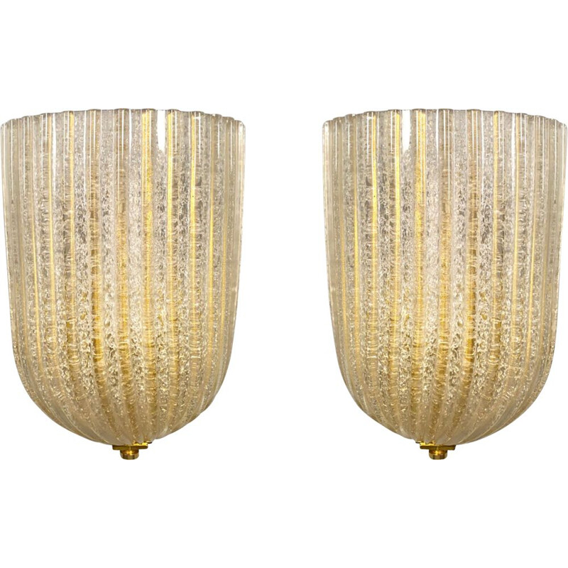 Pair of vintage wall lamp Murano by Barovier & Toso, Italy 1970s