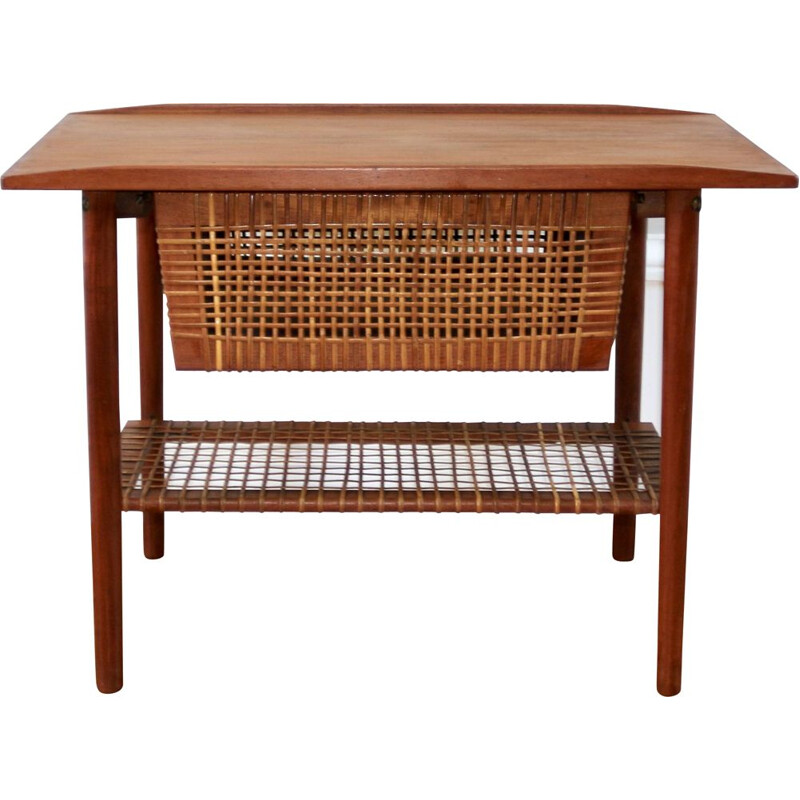 Scandinavian vintage teak and rattan worker, 1960