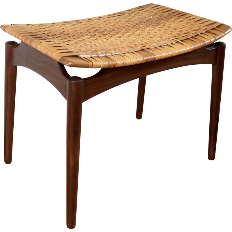 Scandinavian teak and wicker stool by Sigfred Omann, 1960