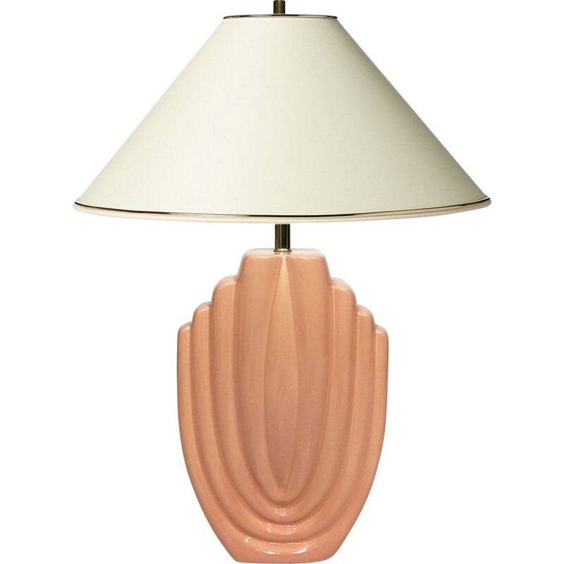 Lampada da tavolo in ceramica rosa salmone Art Déco vintage, 1980