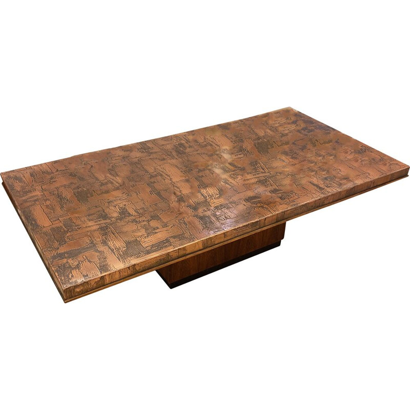 Table basse vintage en cuivre scarifié