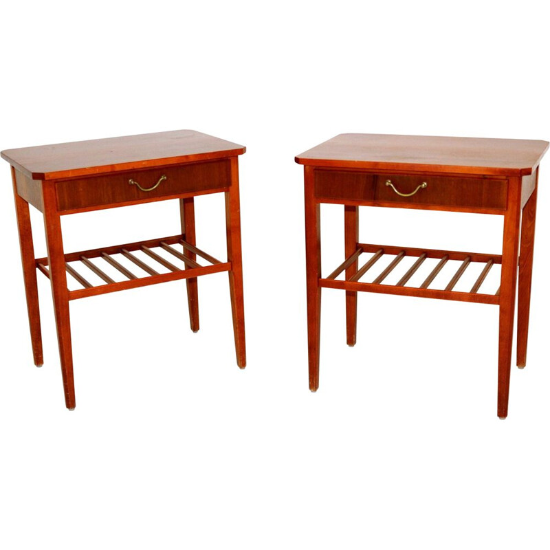 Pair of vintage Swedish mahogany bedside tables, Sweden 1960