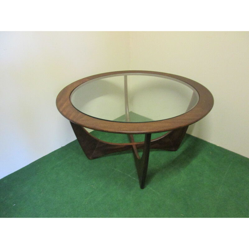 Round vintage teak coffee table with glass by G-Plan