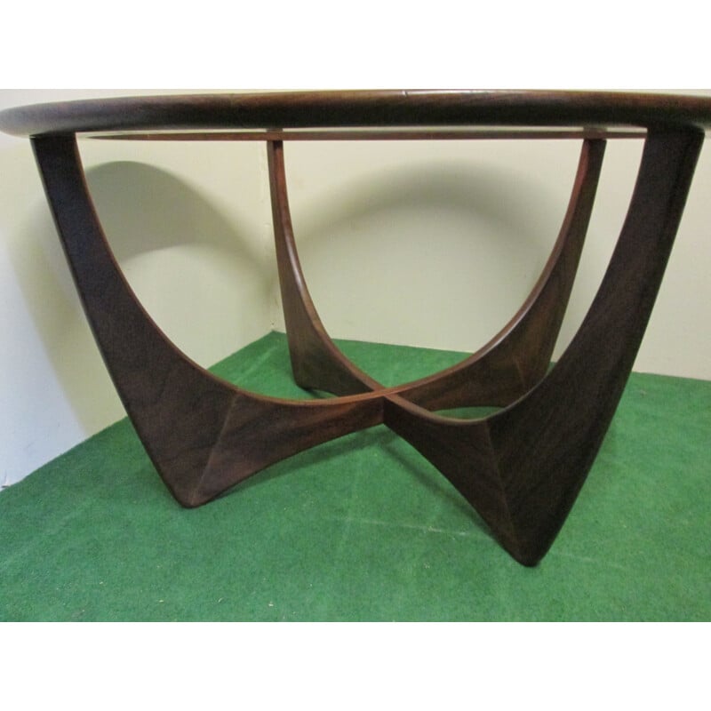 Round vintage teak coffee table with glass by G-Plan