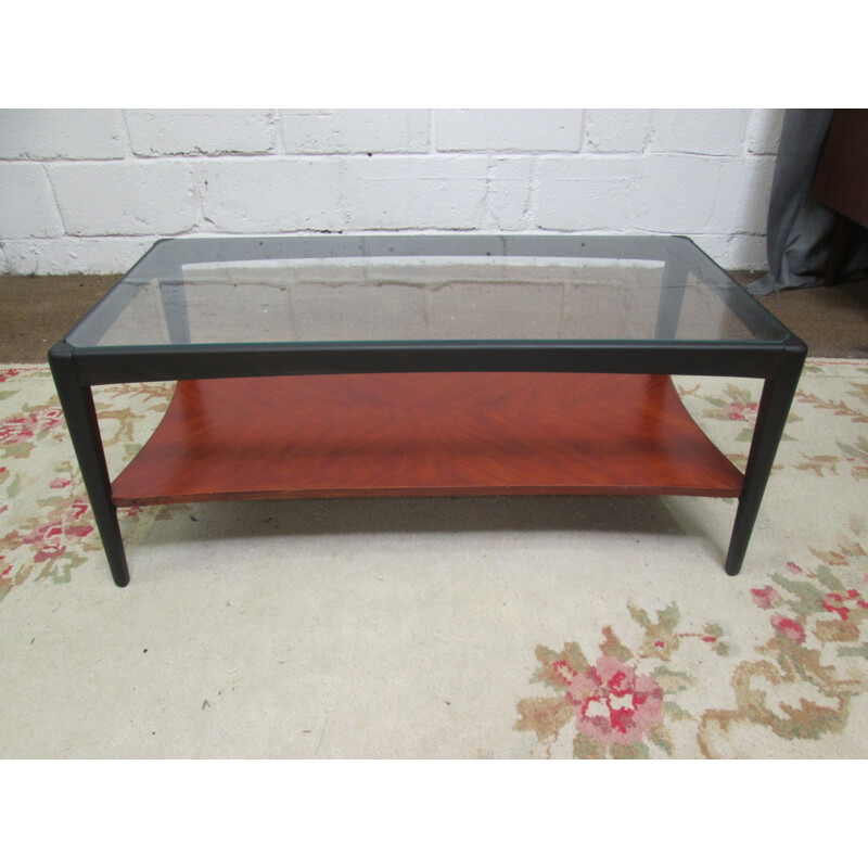 Black teak and glass vintage coffee table