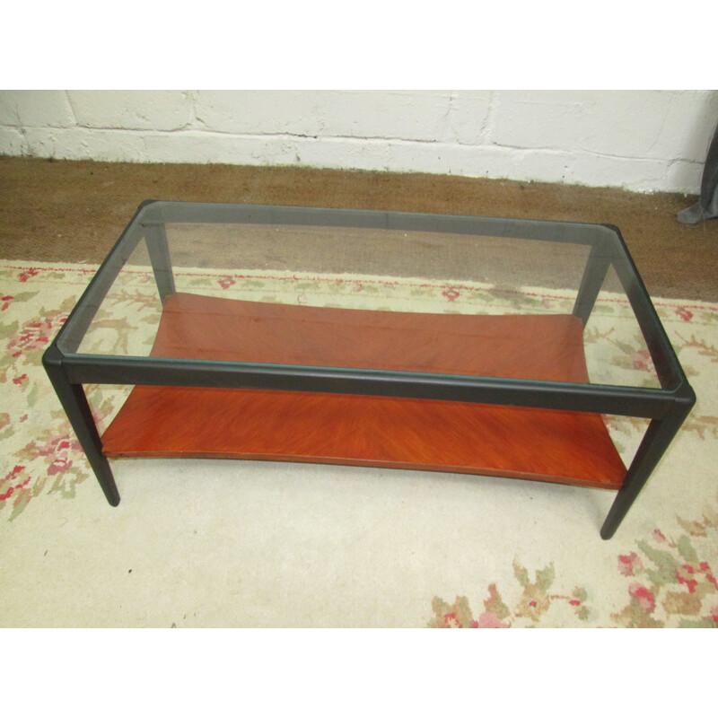 Black teak and glass vintage coffee table