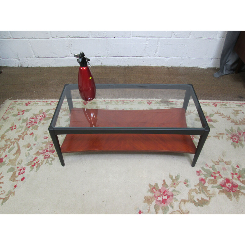 Black teak and glass vintage coffee table