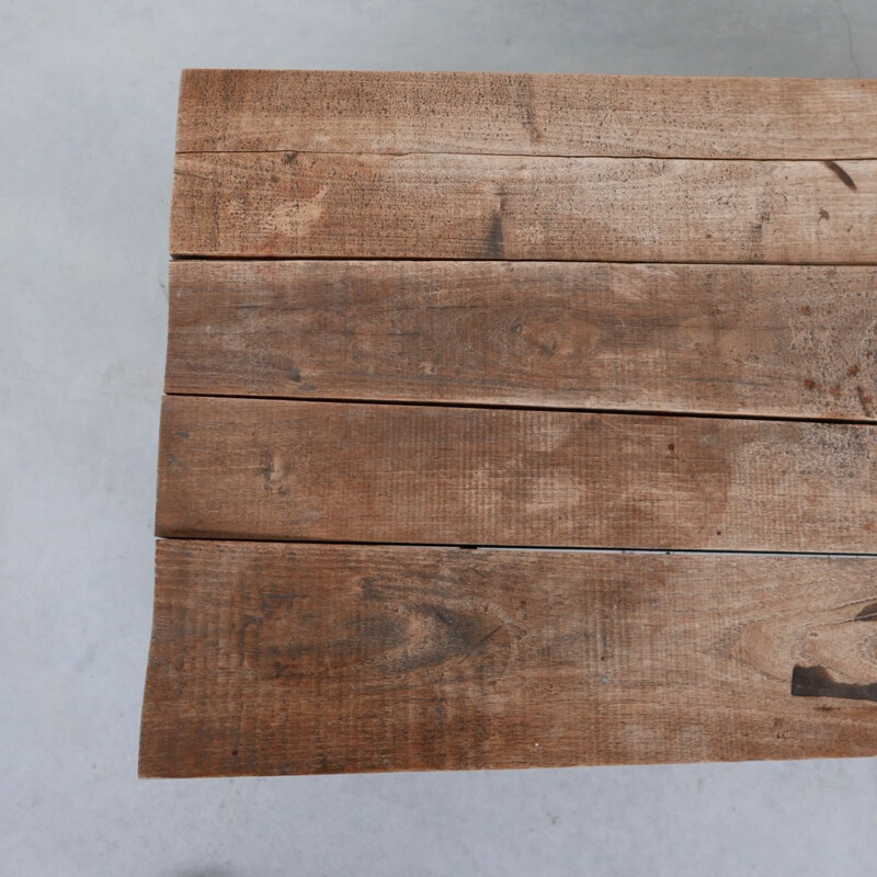 Vintage Brutalist coffee table in solid oak, Belgium 1970