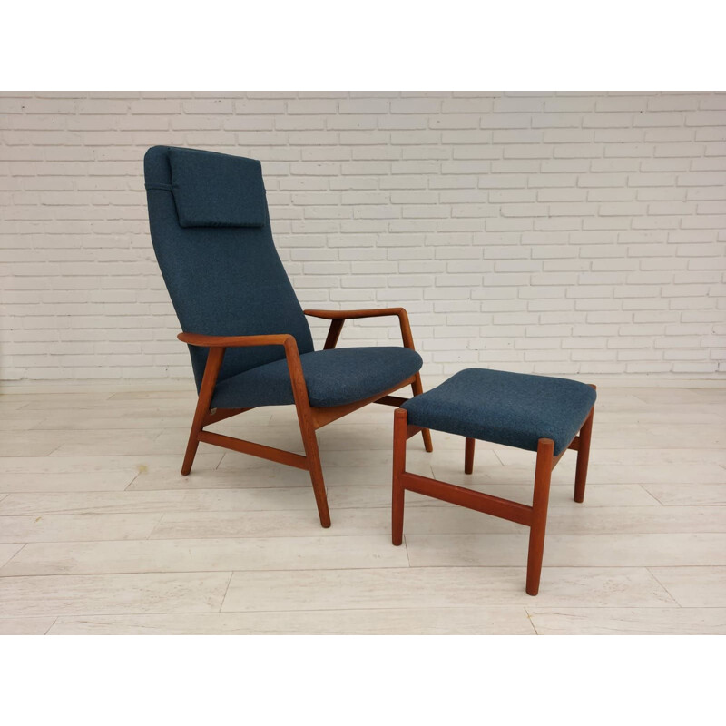 Danish vintage "Kontur" armchair and ottomane by Alf Svensson for Fritz Hansen, 1970s