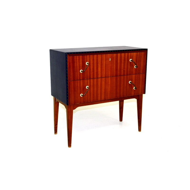 Vintage teak and leatherette chest of drawers, Sweden 1950