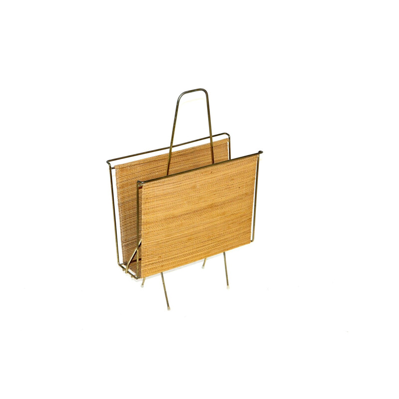 Scandinavian vintage magazine rack in rope and metal