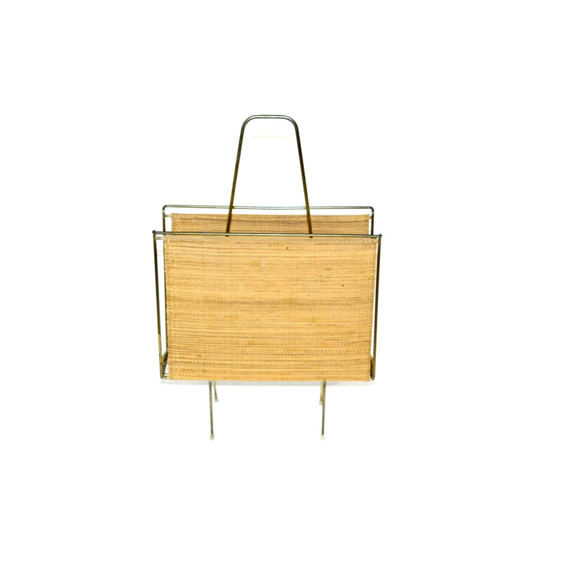 Scandinavian vintage magazine rack in rope and metal