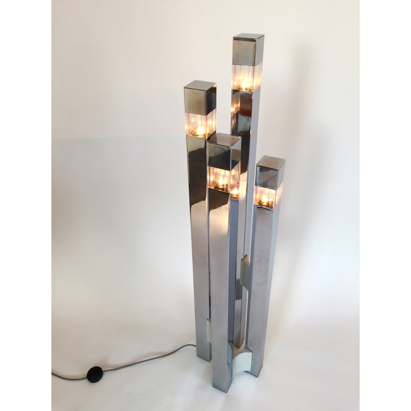 Cubic floorlamp in chromed metal, Gaetano SCIOLARI - 1970s