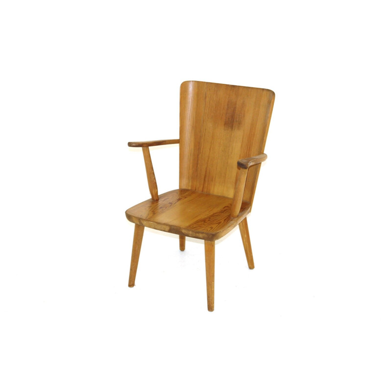 Vintage pine chair with arms by Göran Malmvall, Sweden 1950