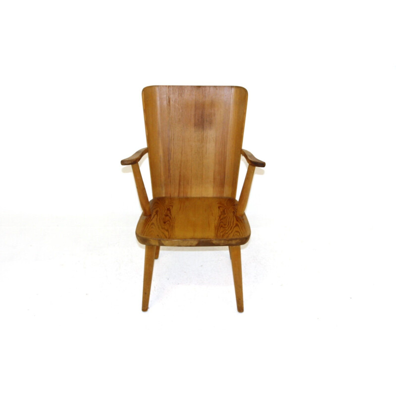 Vintage pine chair with arms by Göran Malmvall, Sweden 1950