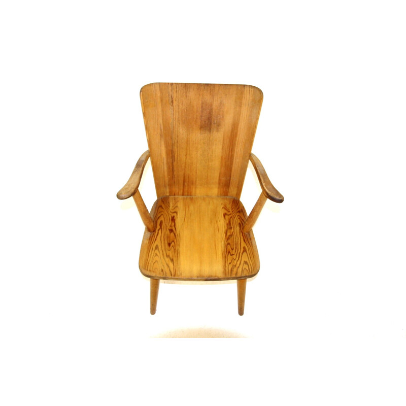 Vintage pine chair with arms by Göran Malmvall, Sweden 1950