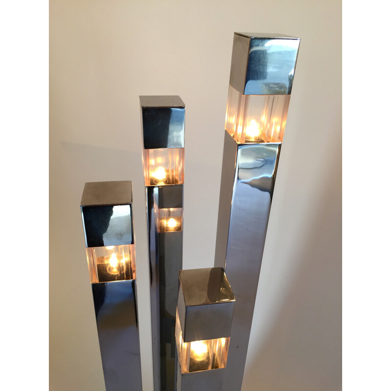 Cubic floorlamp in chromed metal, Gaetano SCIOLARI - 1970s