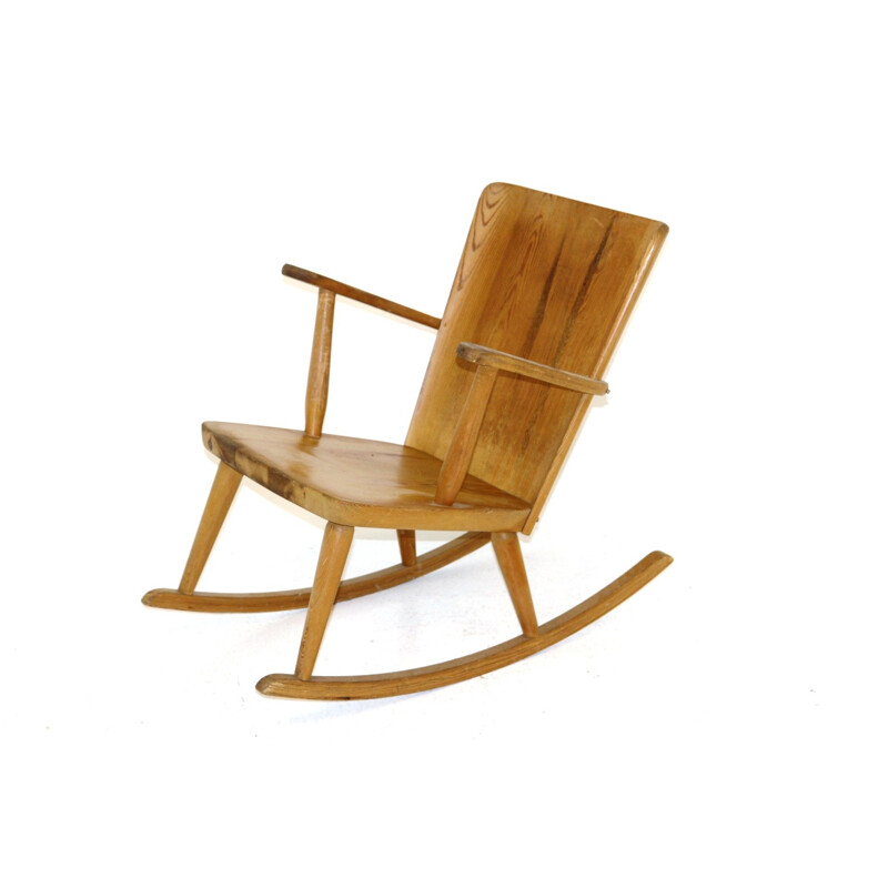 Vintage pine rocking chair by Göran Malmvall, Sweden 1950