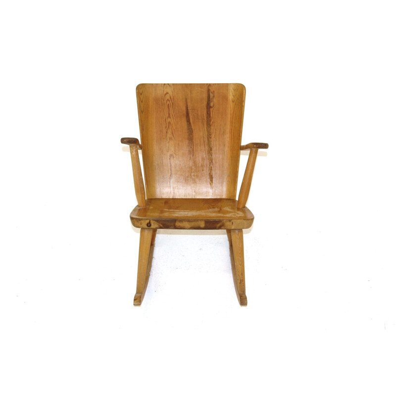Vintage pine rocking chair by Göran Malmvall, Sweden 1950