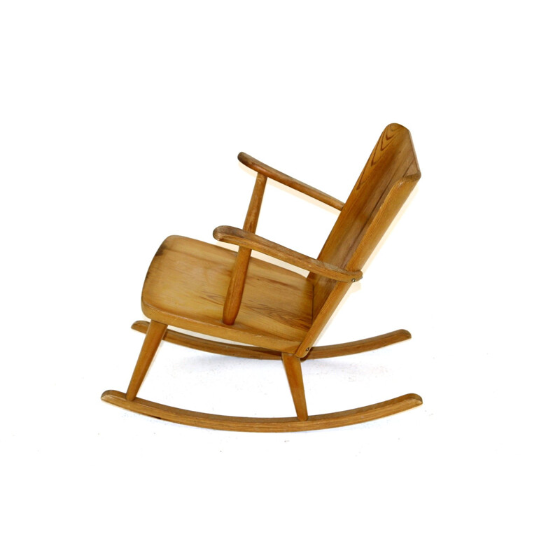 Vintage pine rocking chair by Göran Malmvall, Sweden 1950