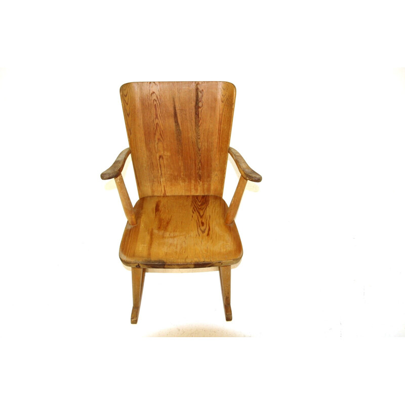 Vintage pine rocking chair by Göran Malmvall, Sweden 1950