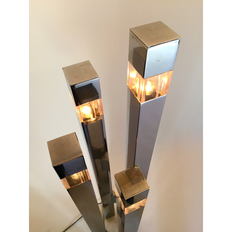 Cubic floorlamp in chromed metal, Gaetano SCIOLARI - 1970s