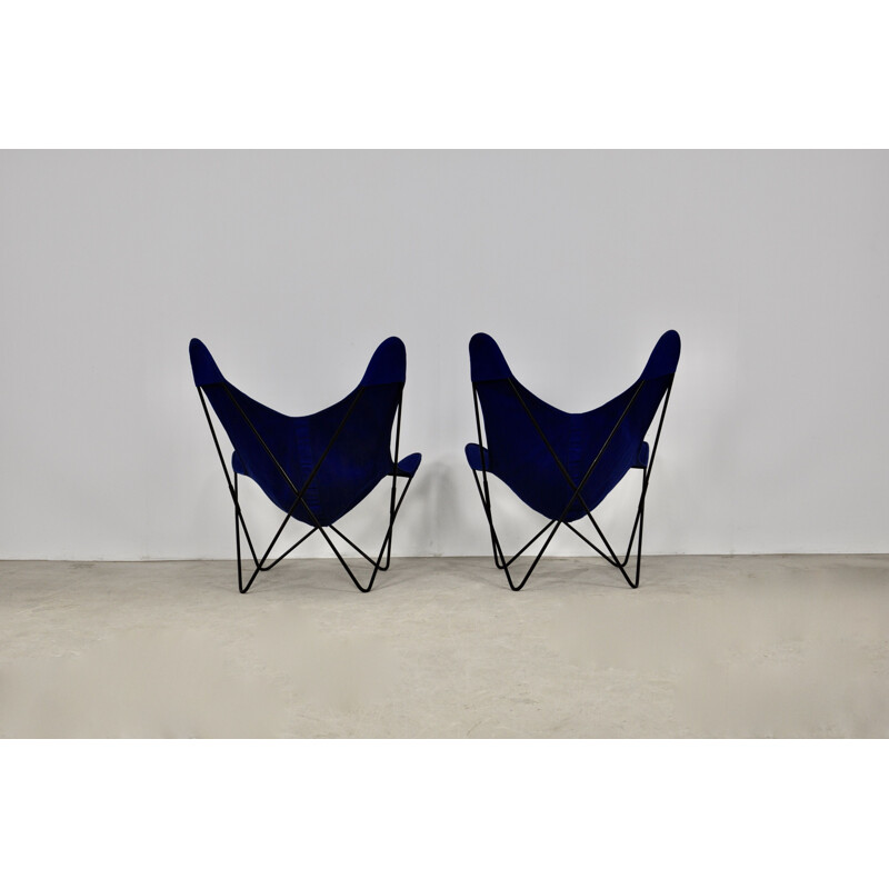 Pareja de sillones vintage de metal y tela azul de Jorge Ferrari-Hardoy para Knoll Inc.