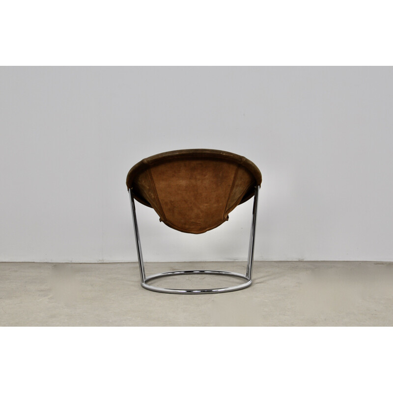 Fauteuil vintage en daim et metal chromé par E. Lusch pour Lusch & Co., Allemagne 1970