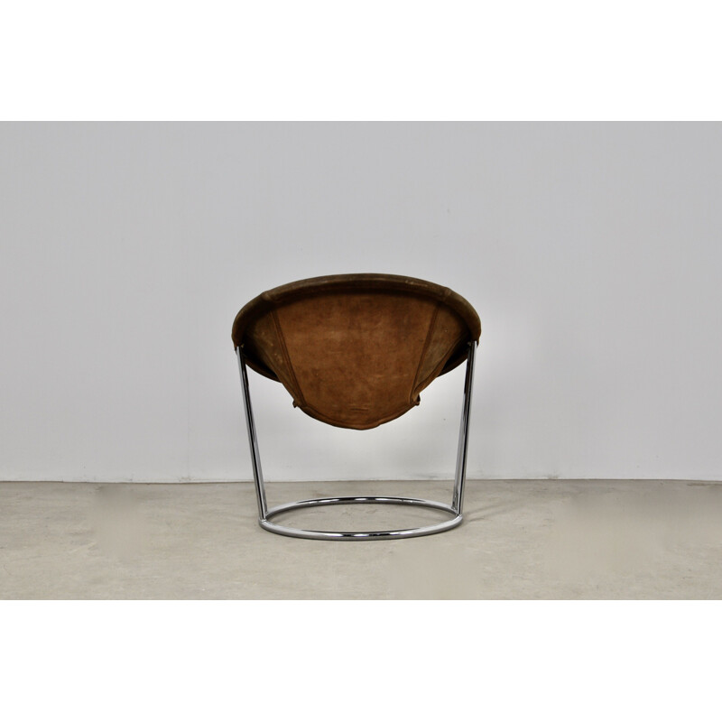 Vintage armchair in suede and chromed metal by E. Lusch for Lusch & Co, Germany 1970