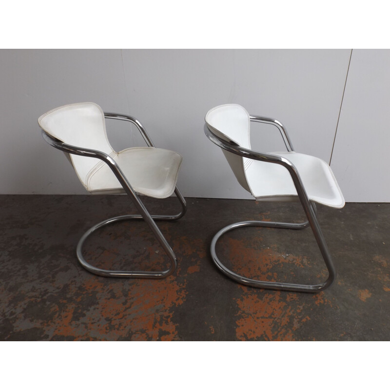 Pareja de sillas vintage de cuero blanco de Metaform, Países Bajos