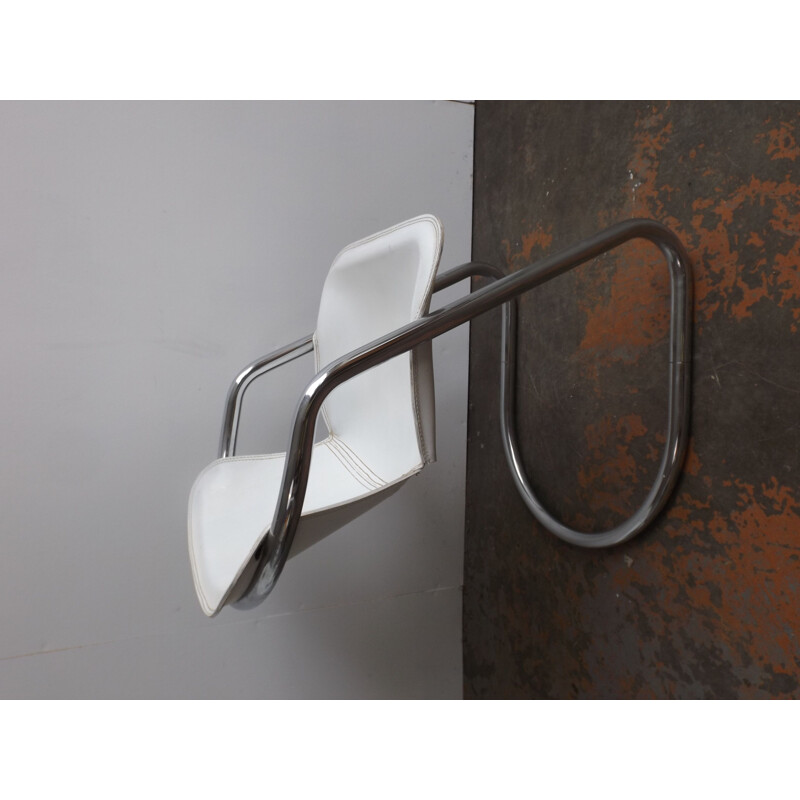 Pair of vintage white leather chairs by Metaform, Netherlands