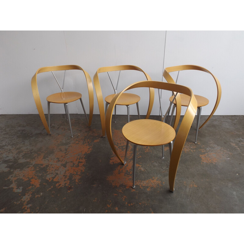 Set of 4 vintage reverse chairs by Andrea Branzi for Cassina