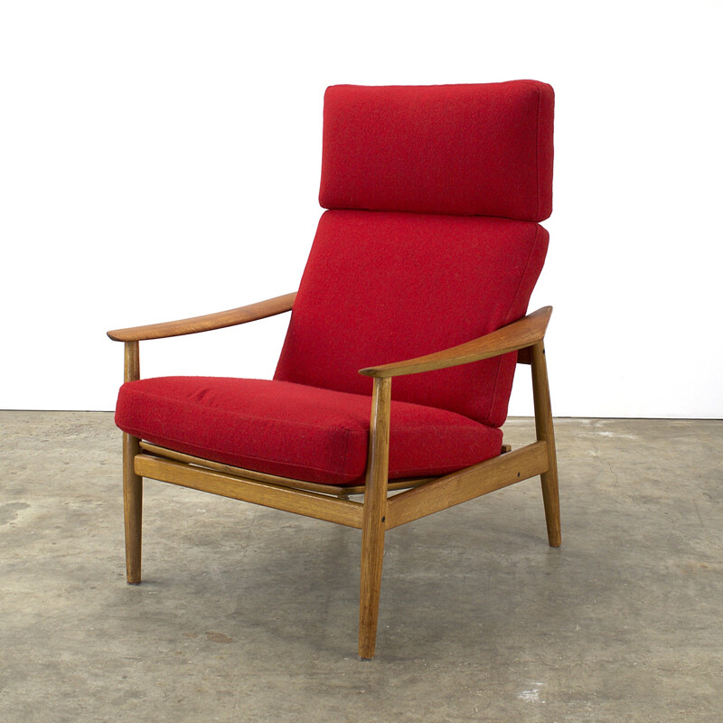 FD-164 Cado armchair in teak and red fabric, Arne VODDER - 1960s