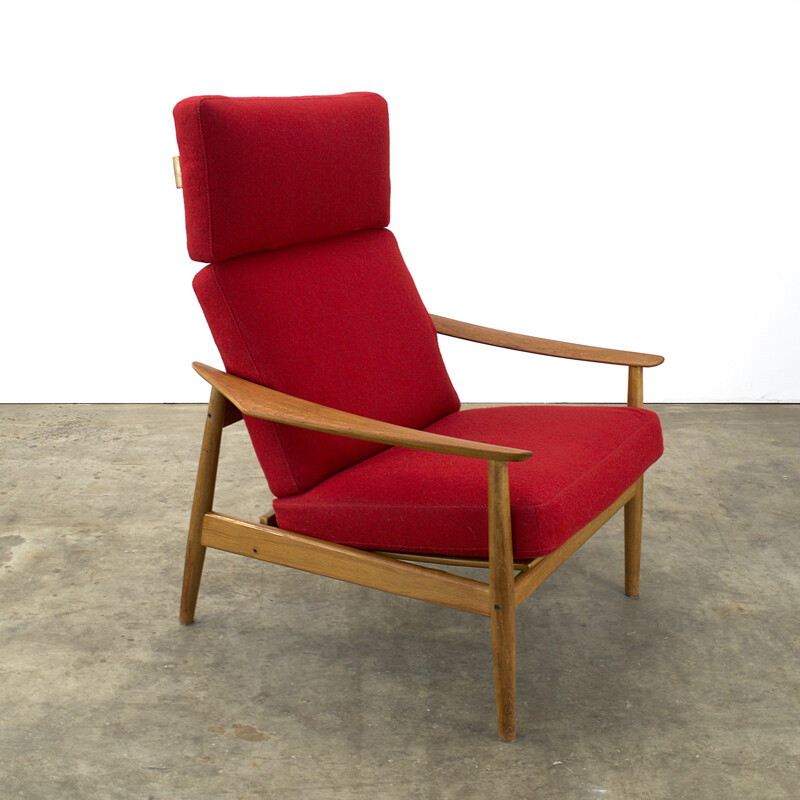 FD-164 Cado armchair in teak and red fabric, Arne VODDER - 1960s