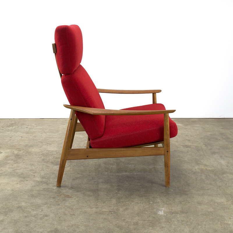 FD-164 Cado armchair in teak and red fabric, Arne VODDER - 1960s