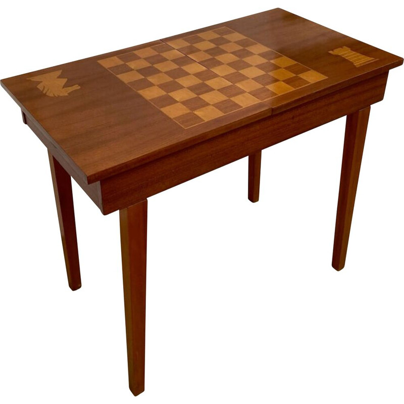 Mid century wood chess table, Cz 1970s