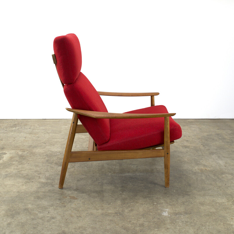 FD-164 Cado armchair in teak and red fabric, Arne VODDER - 1960s