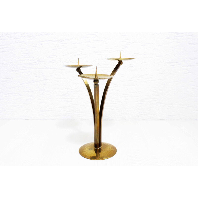 Vintage triple candlestick all in brass, 1960-1970