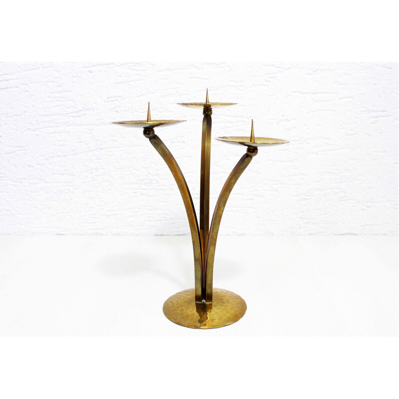 Vintage triple candlestick all in brass, 1960-1970