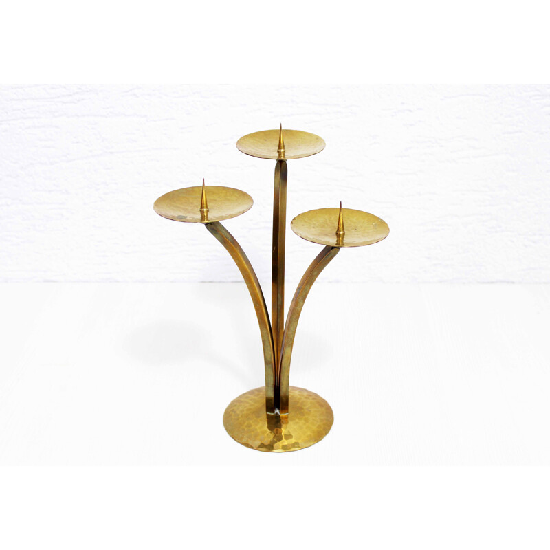 Vintage triple candlestick all in brass, 1960-1970