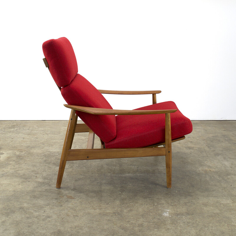 FD-164 Cado armchair in teak and red fabric, Arne VODDER - 1960s