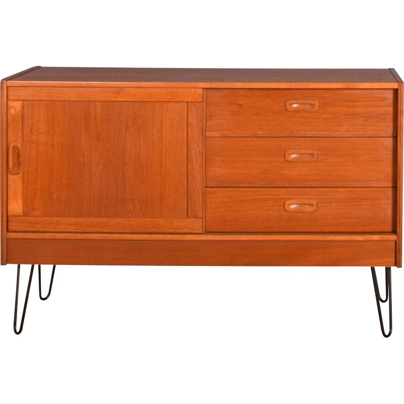 Danish teak vintage short sideboard with hairpin legs, 1960s